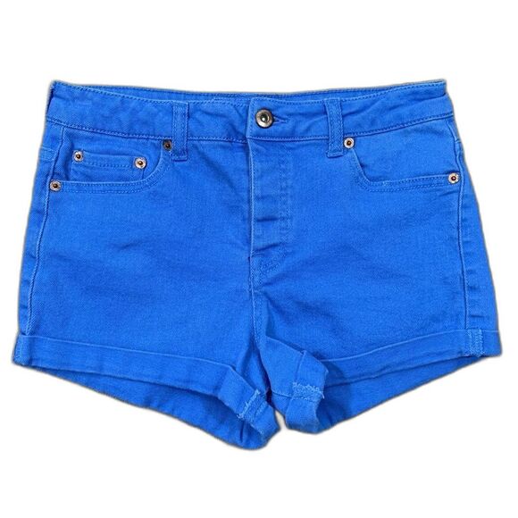 Blue Button Fly Jean Shorts - Picture 1 of 6